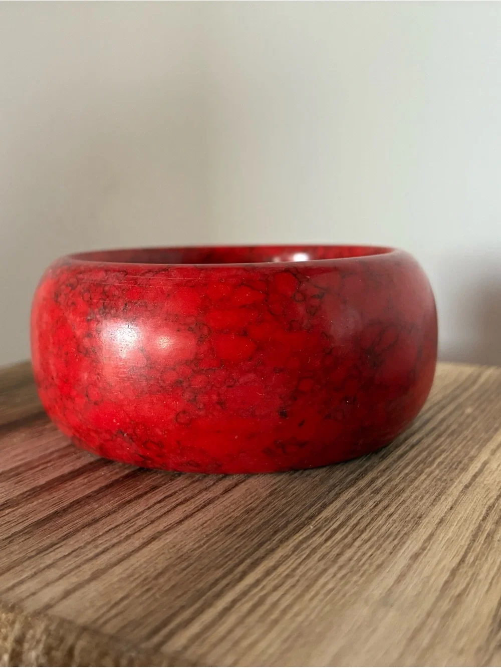 Red Howlite Style Stone Bangle Bracelet Wide Chunky 1.25” Bold Statement